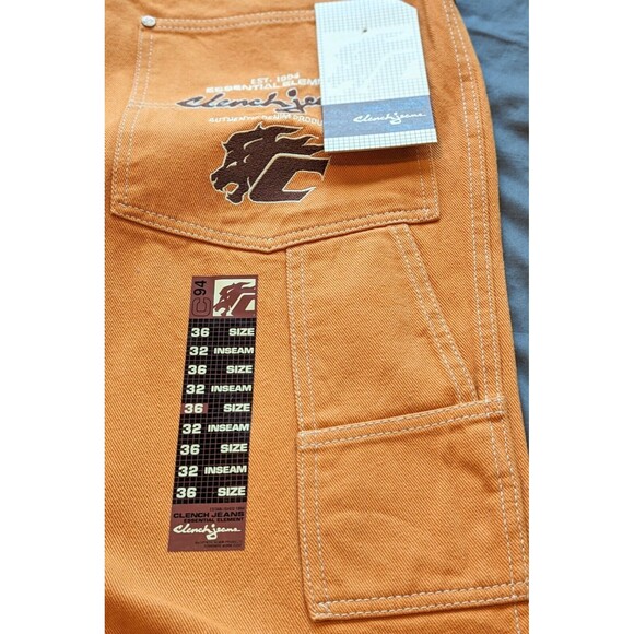 VTG CLENCH JEANS Orange Denim 36x32/31 Baggy Carpenter Wide Skater JNCO Style - Picture 5 of 13